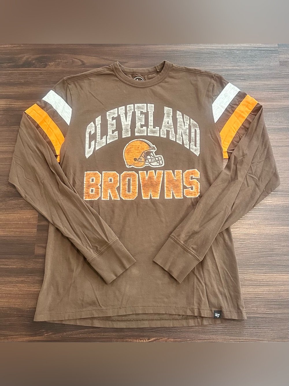 47 Cleveland Browns Brown Long Sleeve Tee with Orange & White Stripes